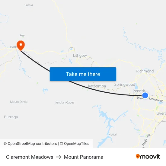 Claremont Meadows to Mount Panorama map