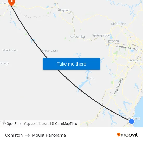 Coniston to Mount Panorama map