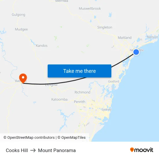 Cooks Hill to Mount Panorama map
