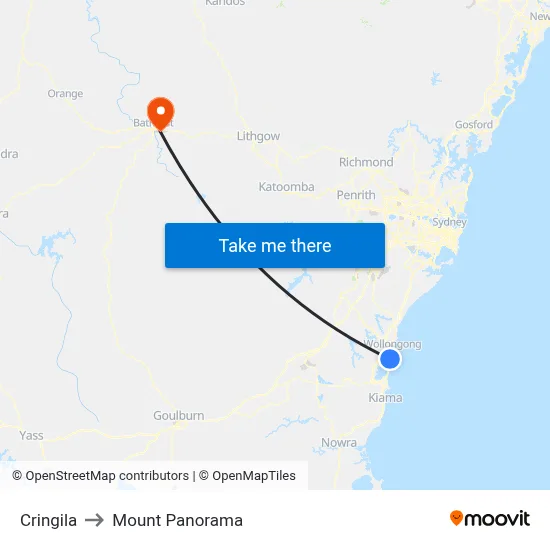 Cringila to Mount Panorama map