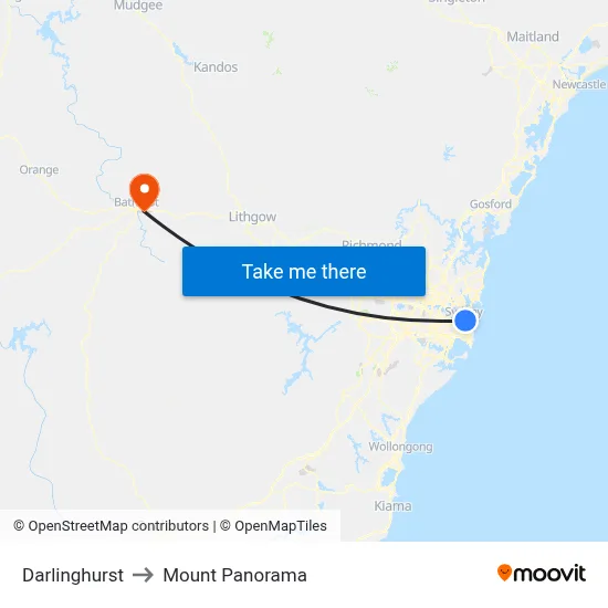Darlinghurst to Mount Panorama map