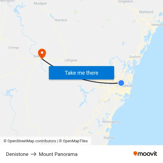 Denistone to Mount Panorama map