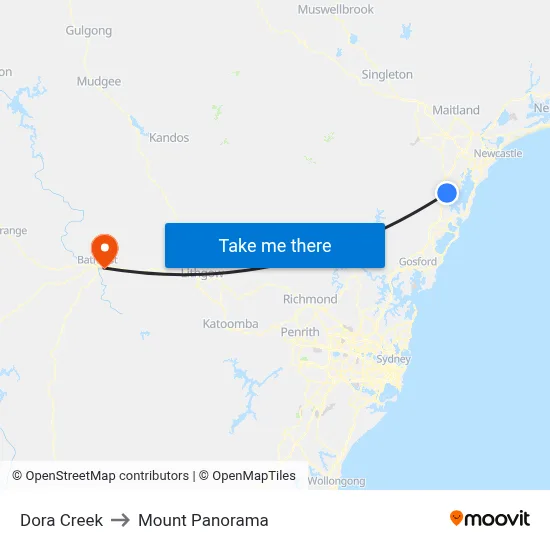 Dora Creek to Mount Panorama map