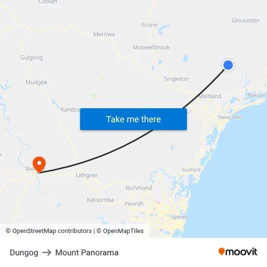 Dungog to Mount Panorama map