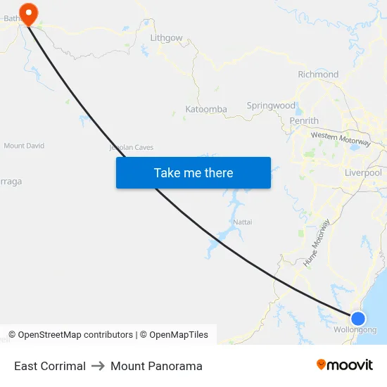 East Corrimal to Mount Panorama map