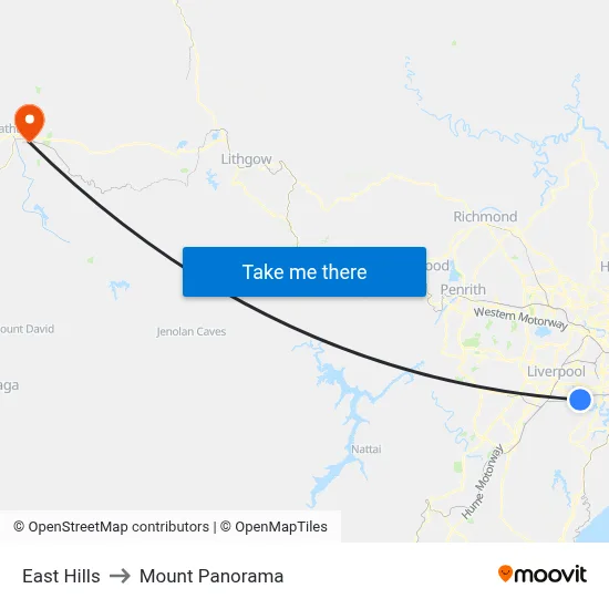 East Hills to Mount Panorama map
