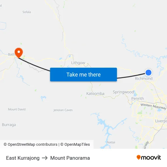 East Kurrajong to Mount Panorama map