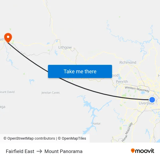 Fairfield East to Mount Panorama map