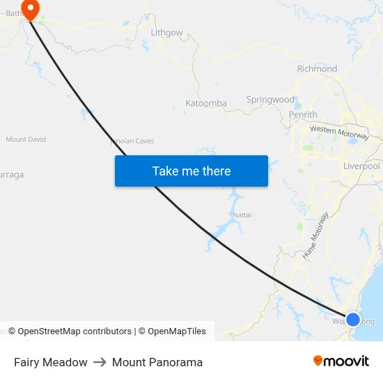 Fairy Meadow to Mount Panorama map