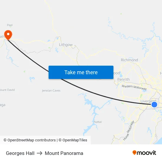 Georges Hall to Mount Panorama map