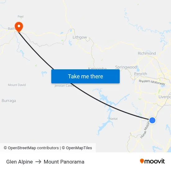 Glen Alpine to Mount Panorama map