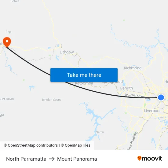 North Parramatta to Mount Panorama map