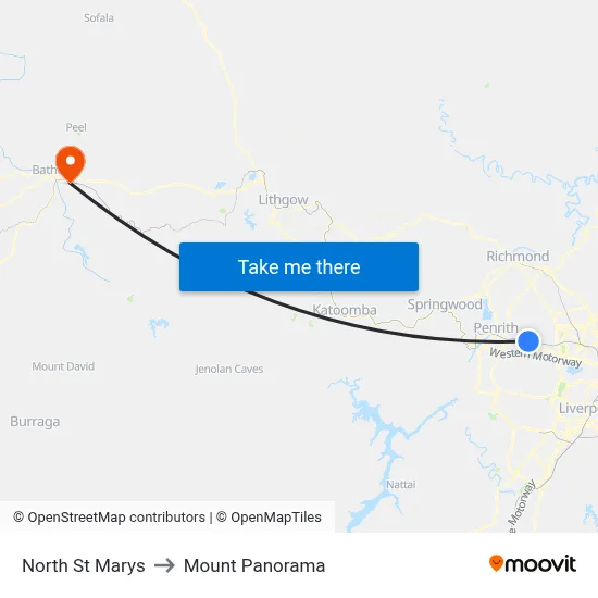 North St Marys to Mount Panorama map
