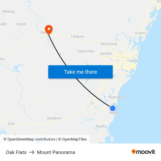 Oak Flats to Mount Panorama map