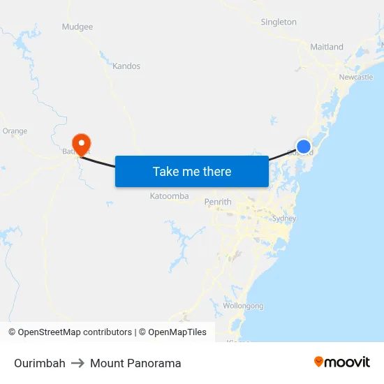 Ourimbah to Mount Panorama map