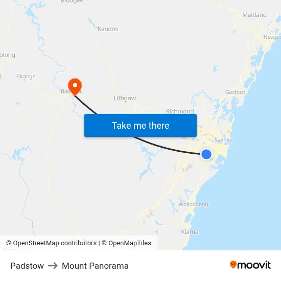 Padstow to Mount Panorama map