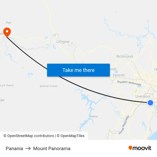 Panania to Mount Panorama map