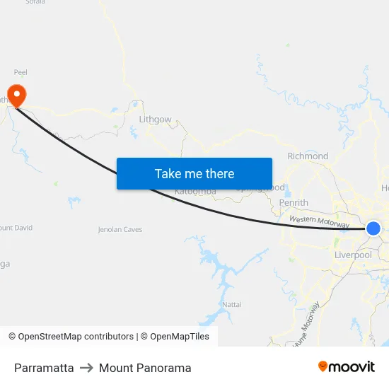 Parramatta to Mount Panorama map