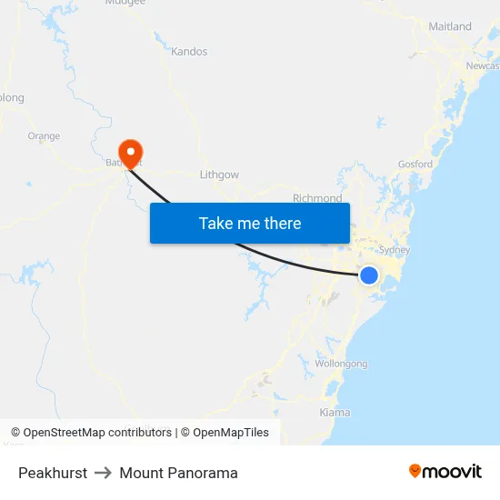 Peakhurst to Mount Panorama map