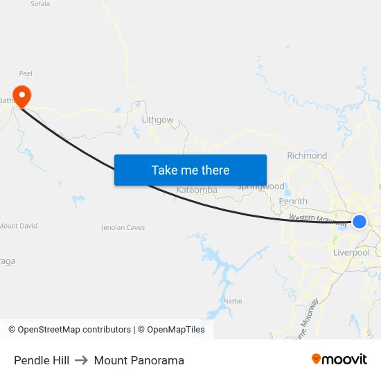Pendle Hill to Mount Panorama map
