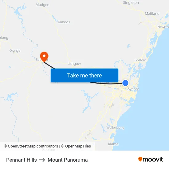 Pennant Hills to Mount Panorama map