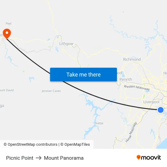 Picnic Point to Mount Panorama map