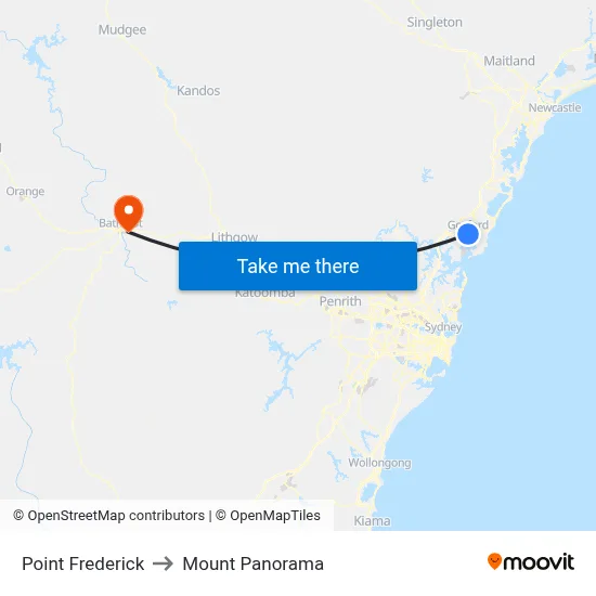 Point Frederick to Mount Panorama map