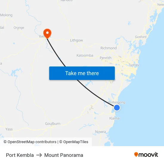 Port Kembla to Mount Panorama map