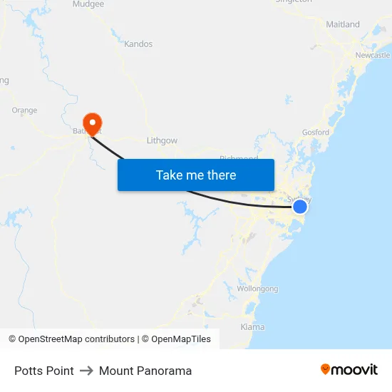 Potts Point to Mount Panorama map
