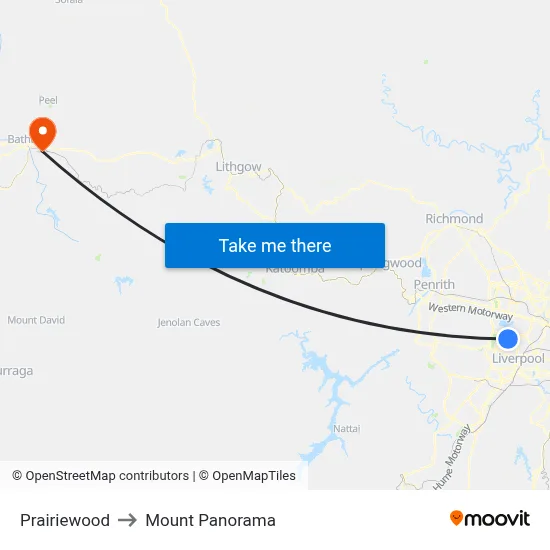 Prairiewood to Mount Panorama map