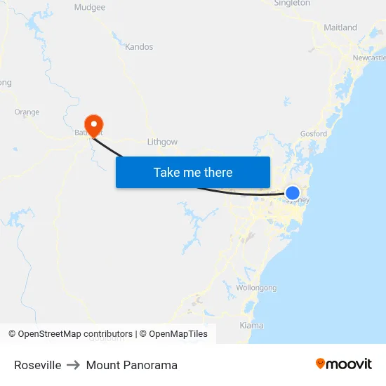 Roseville to Mount Panorama map