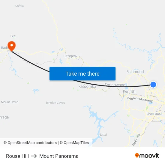 Rouse Hill to Mount Panorama map