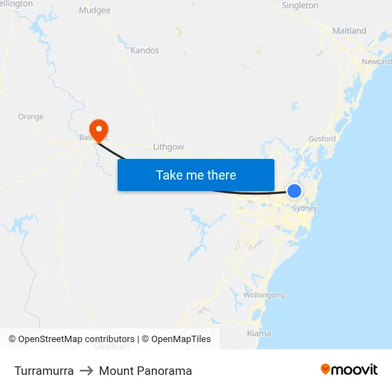 Turramurra to Mount Panorama map