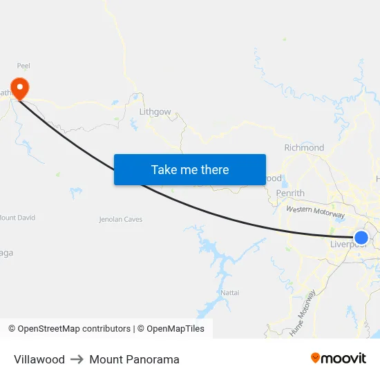 Villawood to Mount Panorama map