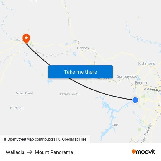 Wallacia to Mount Panorama map