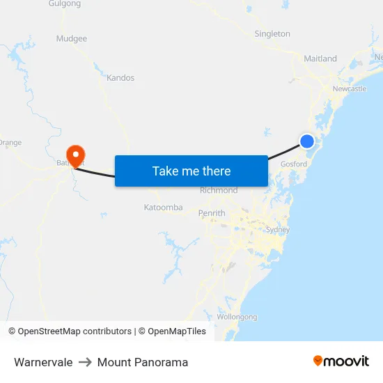 Warnervale to Mount Panorama map
