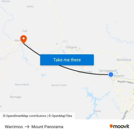 Warrimoo to Mount Panorama map
