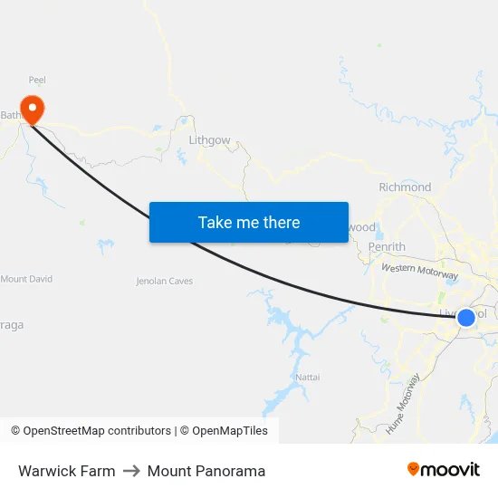 Warwick Farm to Mount Panorama map
