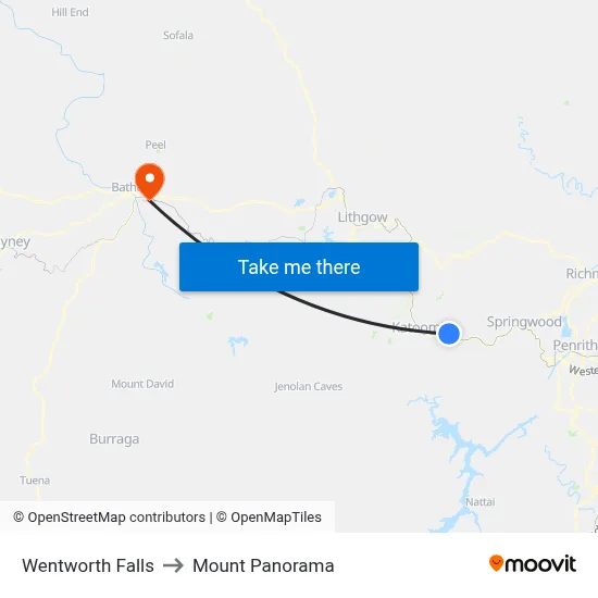 Wentworth Falls to Mount Panorama map