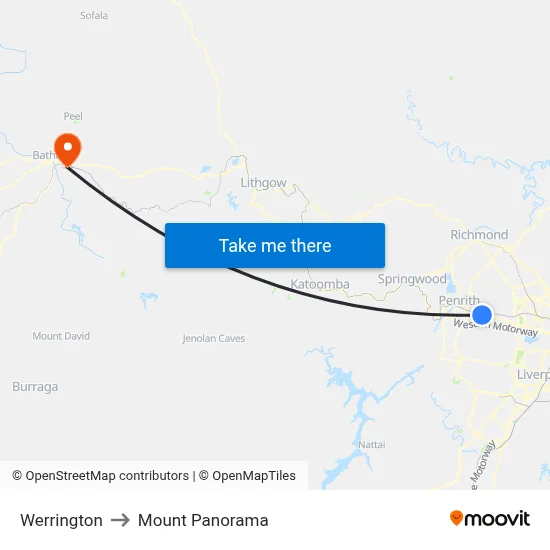 Werrington to Mount Panorama map
