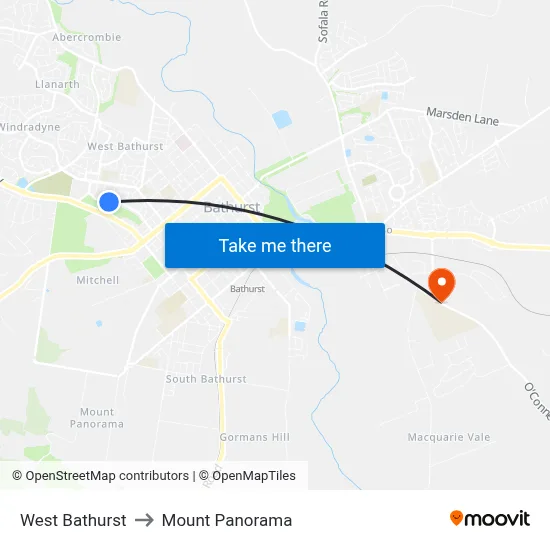 West Bathurst to Mount Panorama map