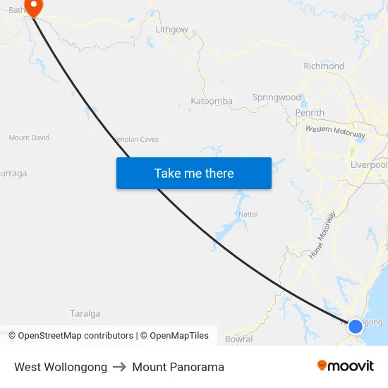 West Wollongong to Mount Panorama map