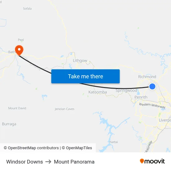 Windsor Downs to Mount Panorama map