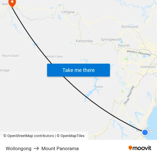 Wollongong to Mount Panorama map