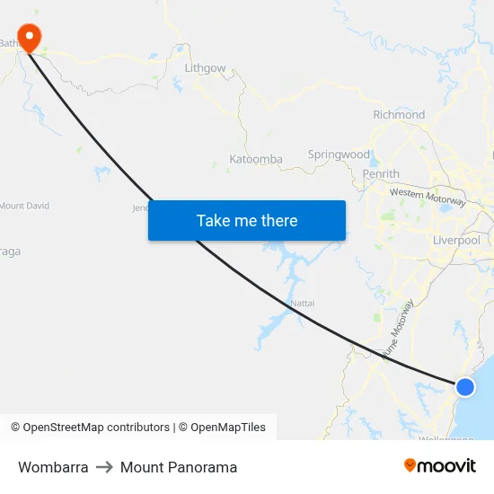 Wombarra to Mount Panorama map