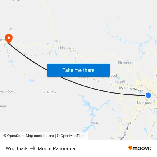 Woodpark to Mount Panorama map