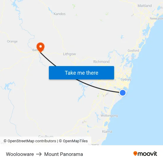 Woolooware to Mount Panorama map