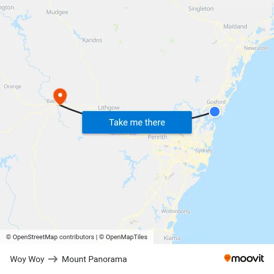 Woy Woy to Mount Panorama map
