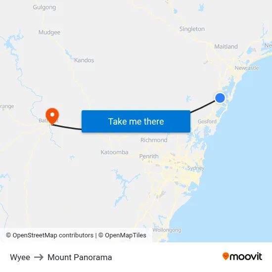 Wyee to Mount Panorama map