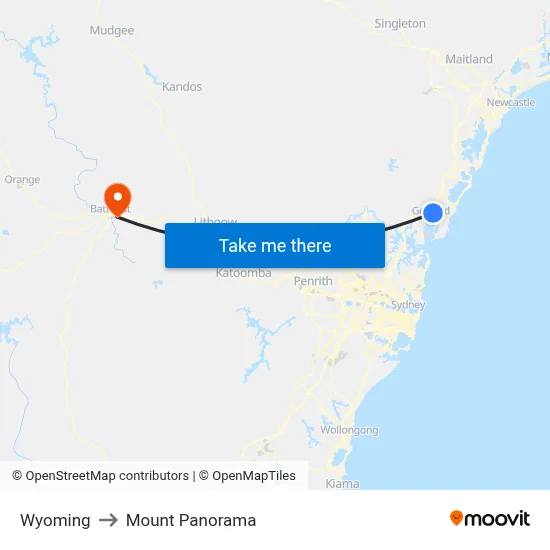 Wyoming to Mount Panorama map